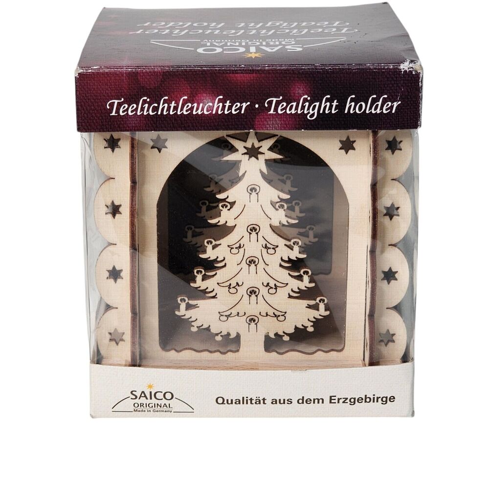 Saico Germany Wood Tealight Holder Christmas Tree Paris Eiffel Tower Handcrafted